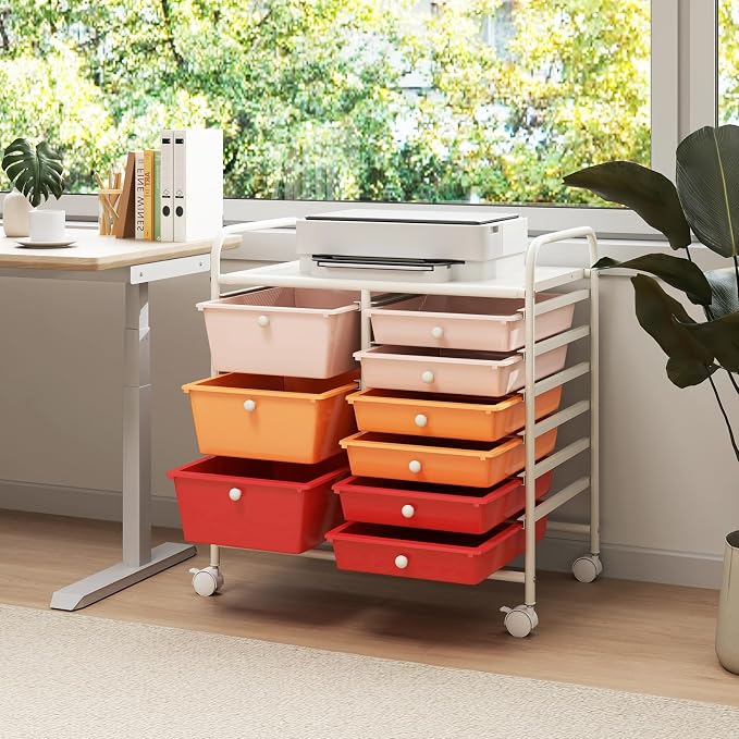 Moccha 9-Drawer Rolling Storage Cart - Under Desk Storage Drawers with wheels for Craft Art Supply Paper Salon, Scrapbook Paper Tools, Mobile Utility Cart for Classroom, Macaron