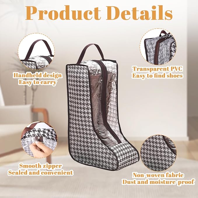 4 Pack Boot Bags for Cowboy Boots Storage Organizer Tall Style, Portable Travel Shoe Bags Protector Box Organizer with Handle for Cowboy Shoes, Dustproof Tote for Packing Travel and Daily Use