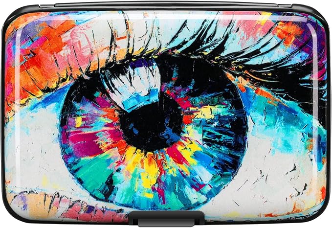 ELFISH RFID Blocking Credit Card Protector Aluminum ID Case Hard Shell Business Card Holders Metal Wallet for Men or Women (Big Eye)