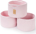Small Rope Baskets for Storage, Baskets for Gifts Empty, Cute Round Woven Basket, Decorative Shelf Baskets 9.82×9.82×7.1", Cotton Toy Basket Storage Bins for Organizer 3 Packs-Pink