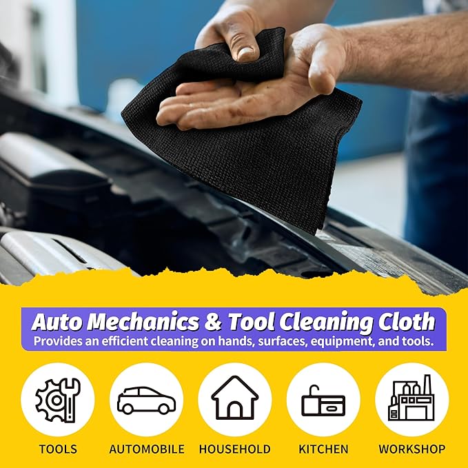 HOMERHYME Microfiber Cleaning Cloth, 100 Pack Black Cleaning Rags Microfiber Towel Bulk Absorbent Lint-Free Wash Cloths, All-Purpose Towels for Cars, Shop, Automotive, Garage, Home & Kitchen