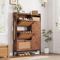 Garvee Shoe Cabinet with 3 Flip Drawers, Freestanding Shoe Organizer with 4-Tier Shoe Storage Cabinet and Adjustable Shelf & Rattan Doors,Narrow Shoe Rack Cabinet for Entryway, Closet, Hallway