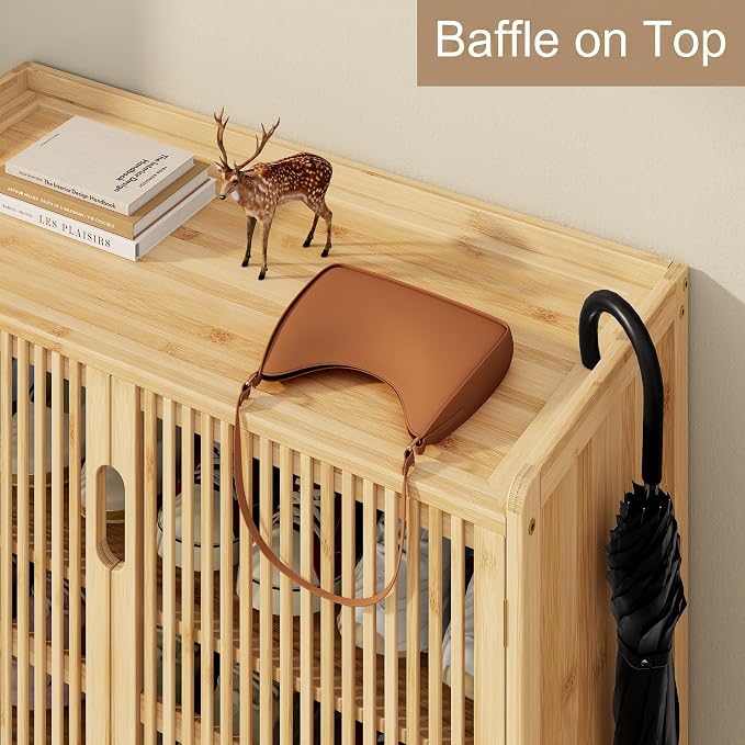 Bamboo Shoe Storage Cabinet for Entryway with Doors, Hidden Shoe Organizer | Adjustable Shelves | 5 Tiers for 25 Pairs | Modern Wood Shoe Cabinet for Living Room, Bedroom, Front Door, Hallway & Closet