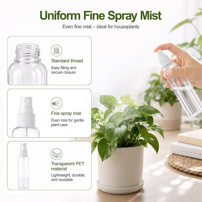 5-Pack Spray Bottles 3.4oz, Small Spray Bottle Empty Clear Plastic Bottle | Clear Plastic for Travel, for essential oils, perfume, cosmetics, cleaning, gardening, skin care, travel leak-proof