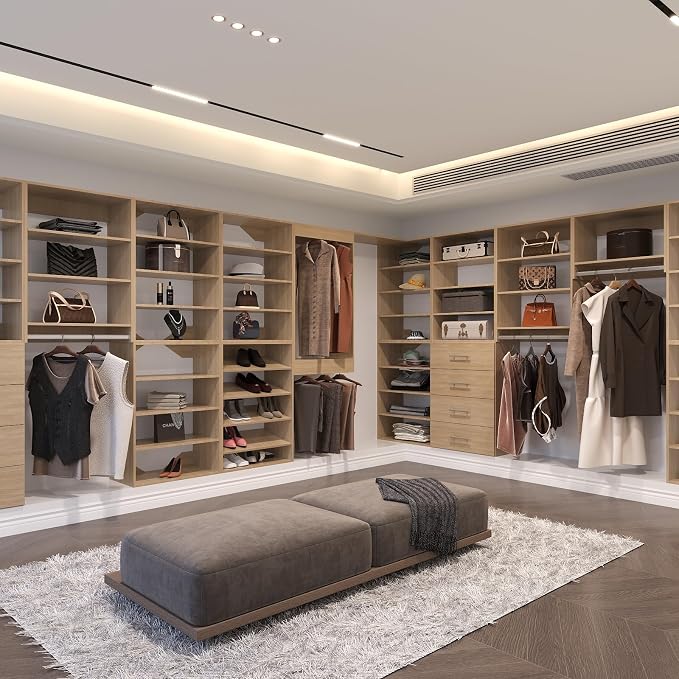 Modular Closet System, 49" Wide Organizer With Towers and Hanging, Wood Storage for Walk In Closets, Wall Mounted Wardrobe Kit, Bedroom