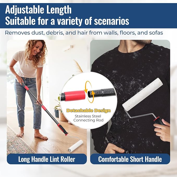 Lint Rollers for Pet Hair Extra Sticky, 9.45" Wide Large Lint Roller, 240 Adhesive Sheets Rollers, 51" Long Handle Sticky Mop for Carpets, Clothing, Floor, Bed, Home Cleaning, Loving Pet Owners