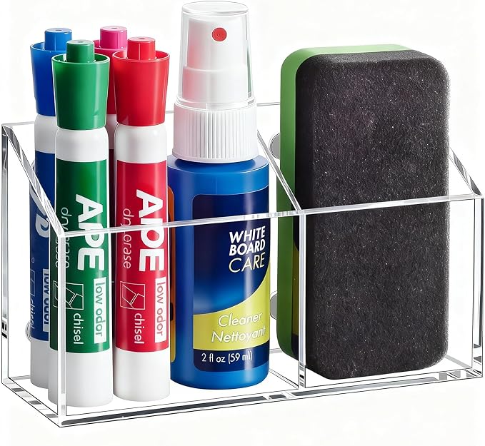 Magnetic Dry Erase Marker Holder for Whiteboard, Acrylic Magnet Pen Holder for Refrigerator Fridge, Marker Holder for Classroom Teacher, Pencil Cup, Office Accessories Decor, Locker Organizer