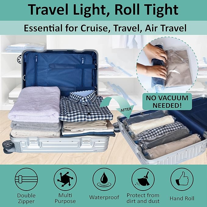 Cozy Essential Compression Bags for Travel - Travel Essentials - 16 Pack Space Saver Bags - No Vacuum Needed - Compression Packing Bags for Cruise Accessories