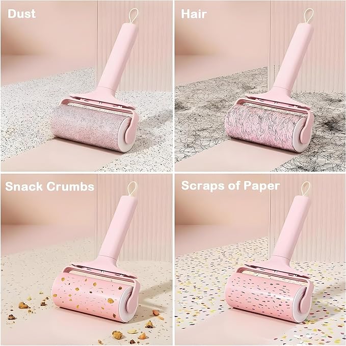 Reusable Lint Roller 2 Pack, Washable Sticky Lint Roller with Cover for Pet Hair, Portable Travel Lint Remover for Clothes, Purse, Furniture, Car, Large Mini Lint Brush for Home and Travel (Pink)