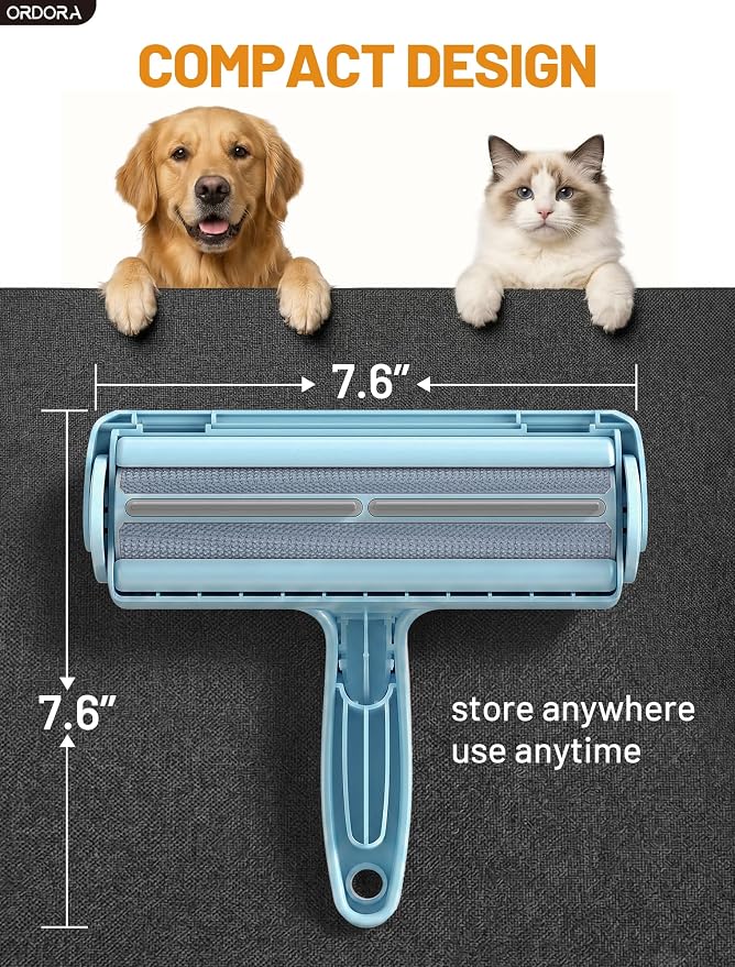 ORDORA Pet Hair Remover Roller, Reusable Lint Roller for Dog and Cat Hair | Portable Pet Hair Roller with Large Fur Bin for Couches, Bedding, Car, Rugs & Furniture, No Refills or Batteries, Pet Homes
