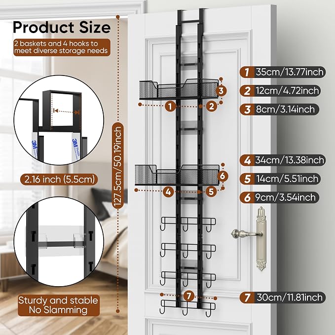 Over The Door Purse Organizer, Easy Installation Handbag Rack (Black) | No-Tool Setup | Foldable Space Saver | 12 Adjustable Metal Hooks | Dual Basket Storage | Stable Anti-Tilt Design | Bag Hanger