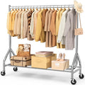 EAGMAK Heavy Duty Clothes Rack Load 420 LBS, Rolling Garment Rack with Lockable Wheels, Standing Metal Clothing Rack, Portable Wardrobe Sturdy Coat Rack for Hanging Clothes (Silver, 59″×18.9″×63″)