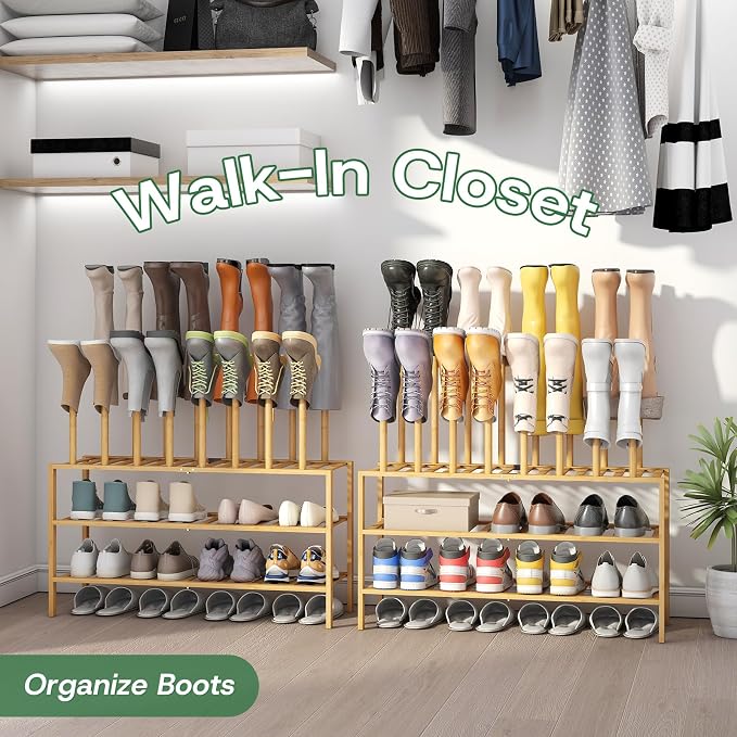 kiplant Tall Boot Rack Organizer - 8 Pair Boot Rack Bamboo Wood Shoe Rack for Entryway & Closet, Holds Tall Boots