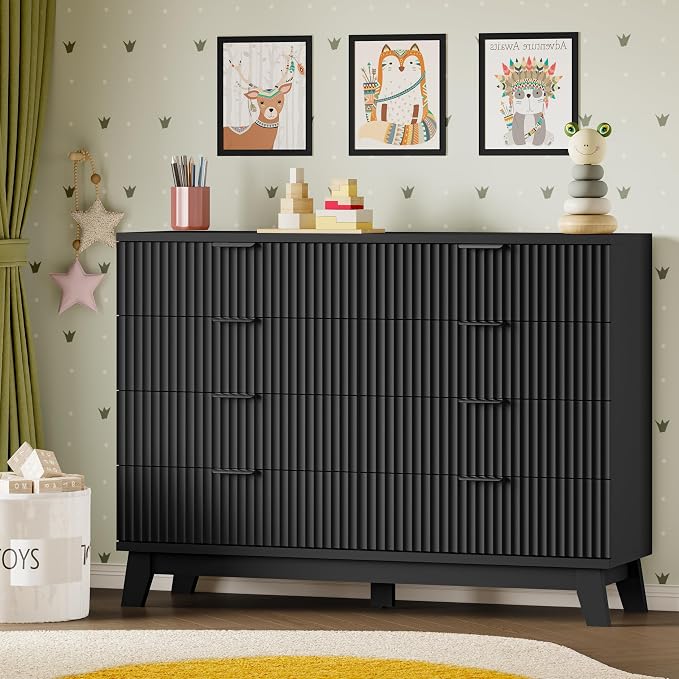 BORNOON 53" Wide Dresser for Bedroom, 8-Drawer Fluted Chest of Drawers, Modern Wood Highboy with Metal Slides and Handles, Anti-Tip Kit, Vertical Clothes Storage Organizer for Apartment, Closet