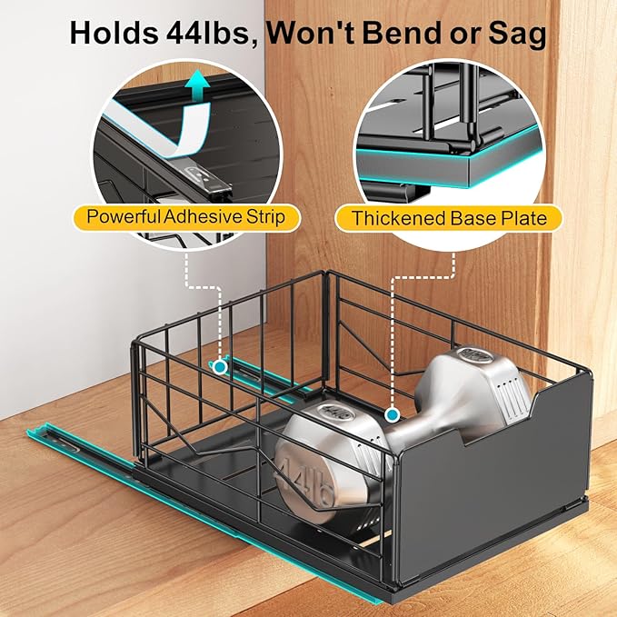 iSPECLE Pull Out Cabinet Drawer - For (12" - 36") Wide Cabinet, No Drilling Ideal for Renter, Easy Slide Out Access Items No More Digging, Large Capacity Store More for Kitchen Pantry Bathroom, 1 Pack