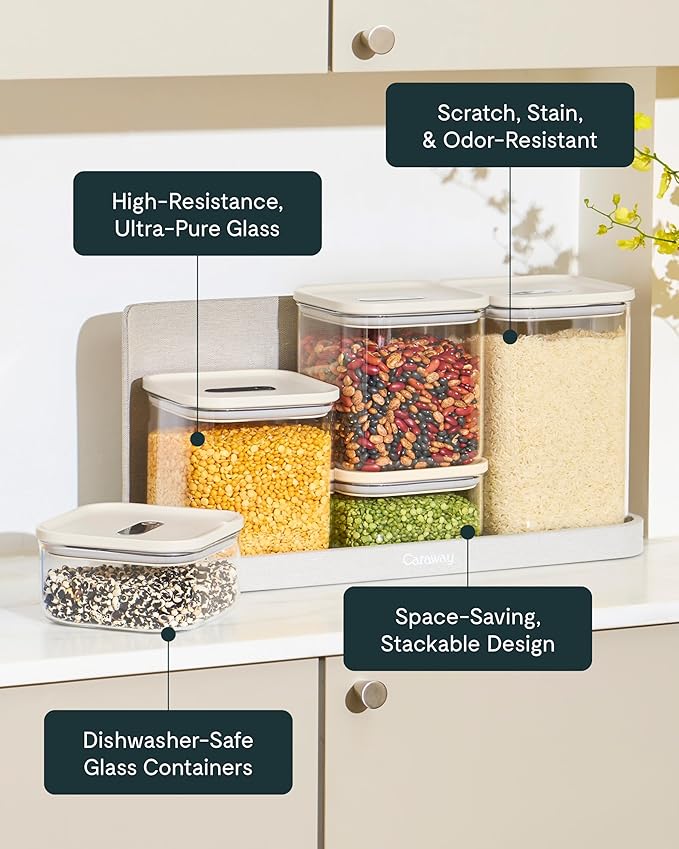Caraway 1qt Glass Airtight Food Storage Container with Lid – Non-Toxic, BPA-Free Kitchen Storage Container – Stackable, Space-Saving Airtight Container for Dry Goods and More - Mist