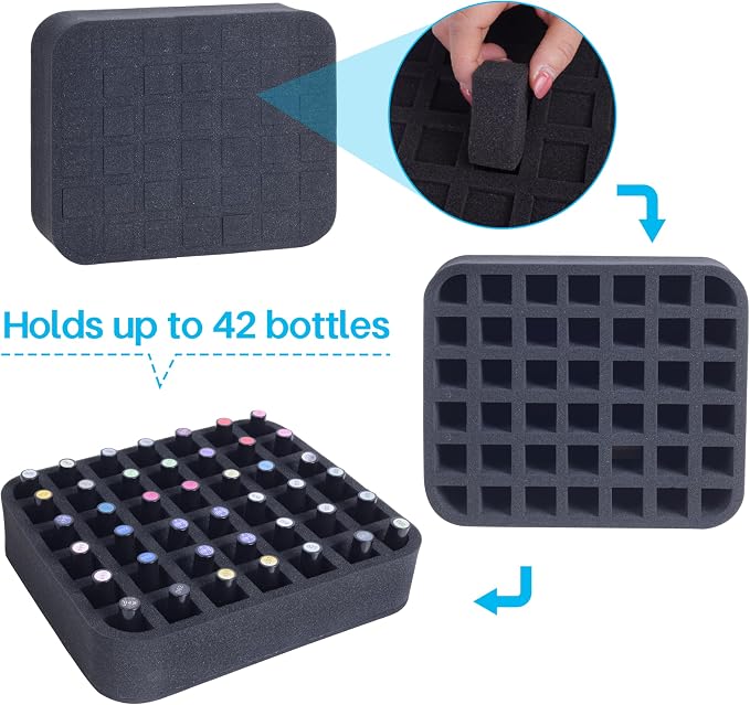 Nail Polish Organizer Holder Foam Pad with Slots for Storage 42 Bottles (15ml/0.5fl.oz) Nail Polish or Essential Oil Tray for Drawers Black