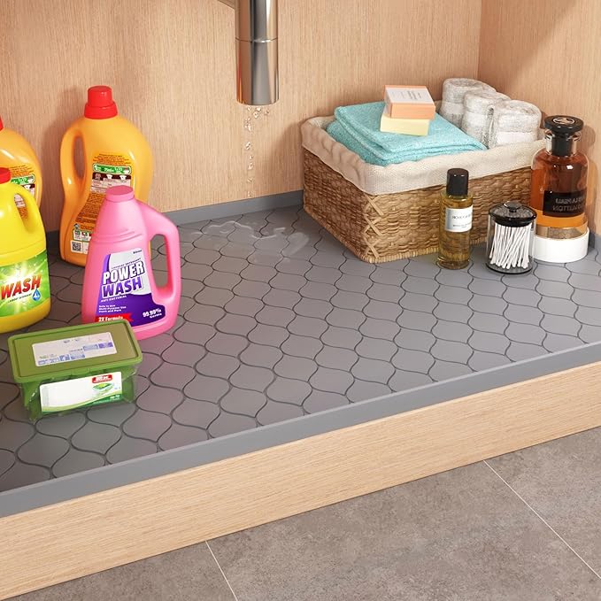 Winisok Silicone Under Sink Mat 25" x 19", kitchen Essentials and Gadgets, Shelf liner and Cabinet Protector, Home Organizers and Storage, Waterproof Bathroom Tray