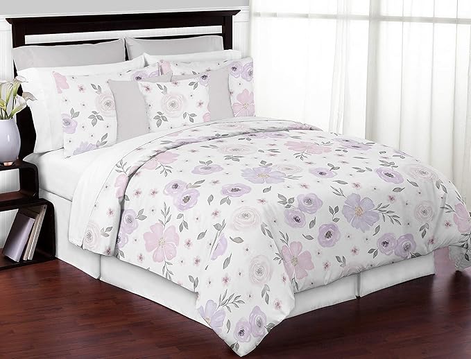 Sweet Jojo Designs Lavender Purple, Pink, Grey and White Organizer Storage Bins for Watercolor Floral Collection - Set of 2 - Rose Flower