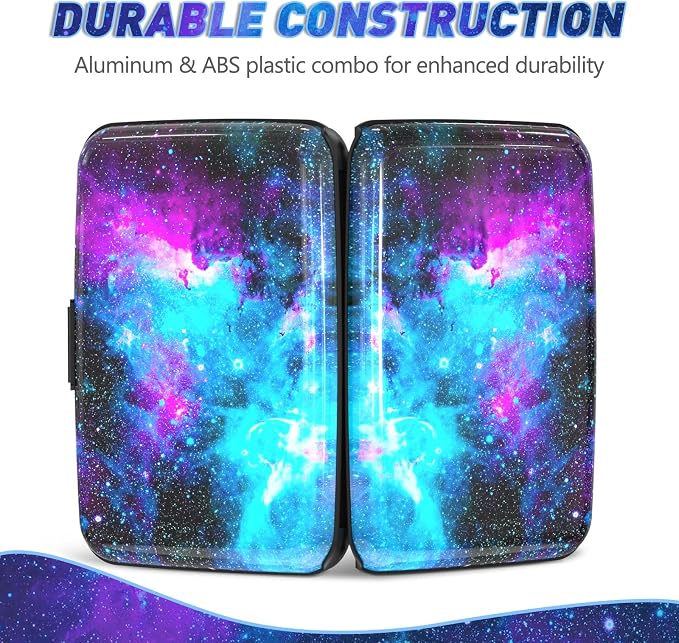 ToLuLu Credit Card Holder Slim Mini RFID Small Aluminum Card Wallet Galaxy | Blocking Metal Business Card Case, RFID Blocking Front Pocket Wallet Hard Case CC Holder for Men Women, Nebula