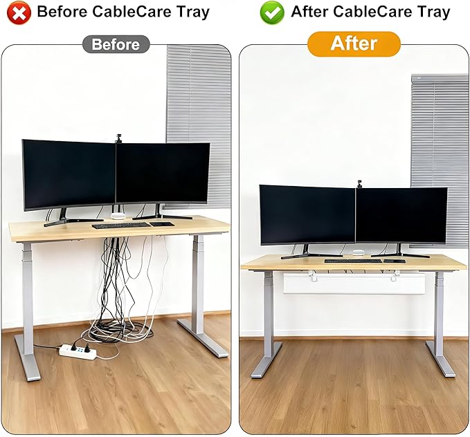 Oxford Cloth Under Desk Cable Management Tray,No-Drill 36" Desk Cable Management Organizer with Clip/Screw Installation,Fabric Cable Management for Home,Office & Gaming Computer(White)