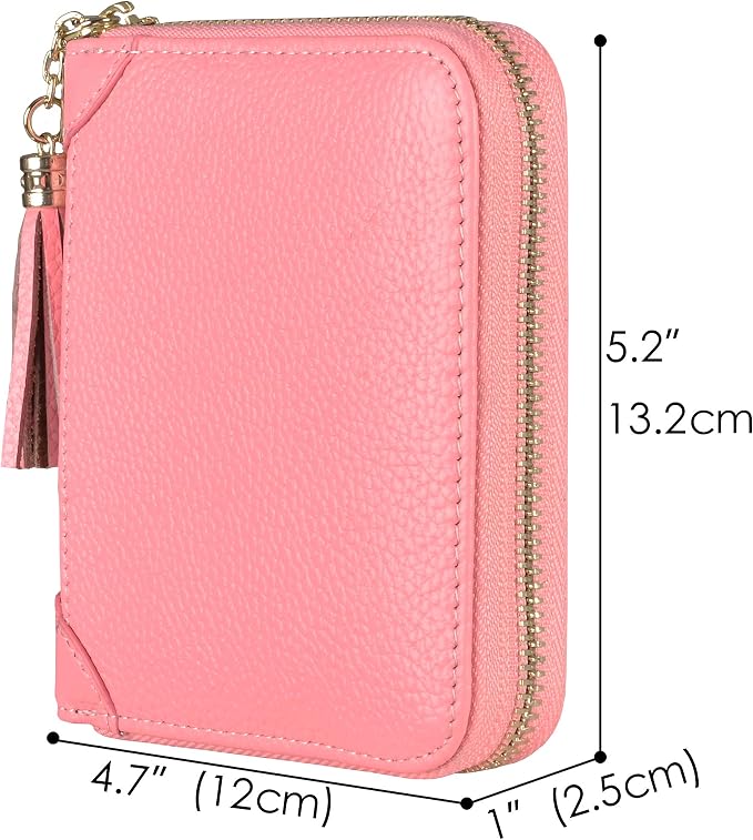 Easyoulife Womens Credit Card Holder Wallet Zip Leather Card Case RFID Blocking (Pink)