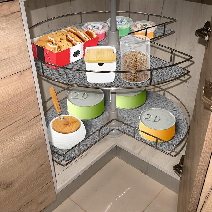 Frienda 2 Pcs Lazy Susan Shelf Liners - Non Adhesive, Non Slip Kitchen Cabinet Liners for Refrigerator, Pantry, Sink & Cupboard Storage(26 Inch,Gray)
