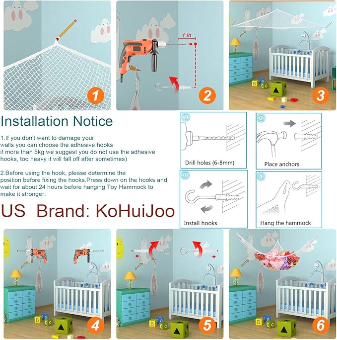 Jumbo Toy Hammock Stuffed Animals and Toy Storage Hammock Net 70" Wall Sling Corner Extra Large Kids Children Mesh Toy Net Organizer White