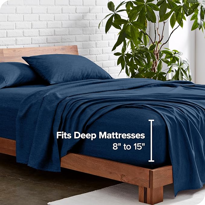 Bare Home Full XL Sheet Set - Luxury 1800 Ultra-Soft Microfiber Full Extra Long Sheets - Double Brushed - Deep Pockets - Easy Fit - 4 Piece Set (Full XL, Heathered Dark Blue)