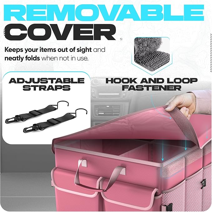 FORTEM Trunk Organizer For SUV Car Trunk Organizer, Foldable Storage, Car Accessories for Women Men, Collapsible Bag, 600D Oxford, Non Slip Bottom, Straps, Soft Cover (85L)