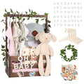 Baby Shower Gifts Basket Wooden Crate, Personalized Wooden Letters and Clothes Hangers New Born Baby Girl Boy Gifts Vine Decorations Cute Closet with Handle Pregnancy Gifts for New Mom Parents Brown