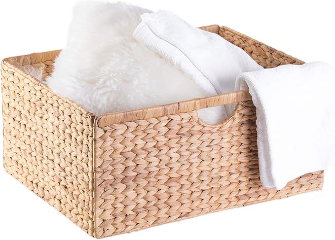 Wickerwise Large Hyacinth Basket - Rustic Handwoven Multipurpose Foldable Storage Organizer Decorative Laundry Totes and Woven Storage Bin for Bedroom, Living Room, Bathroom, Pantry and Closet