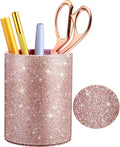 Outus Back to School Supplies PU Glitter Pen Holder Pencil Cup Shiny for Women Girls, Luxury Makeup Brush Holder PU Leather Organizer Cup Gift for Desk Office Classroom Home(Rose Gold)