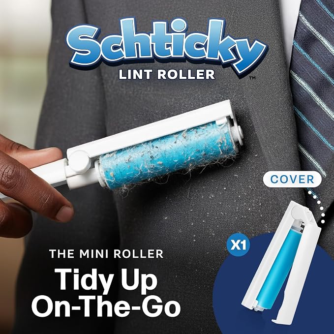 Schticky Lint Roller Set - Reusable & Washable Lint Roller Cleaner for Clothes Sofa Furniture Car Cat Dog Hair - Clean in a Quicky with Schticky (3 Piece Set)