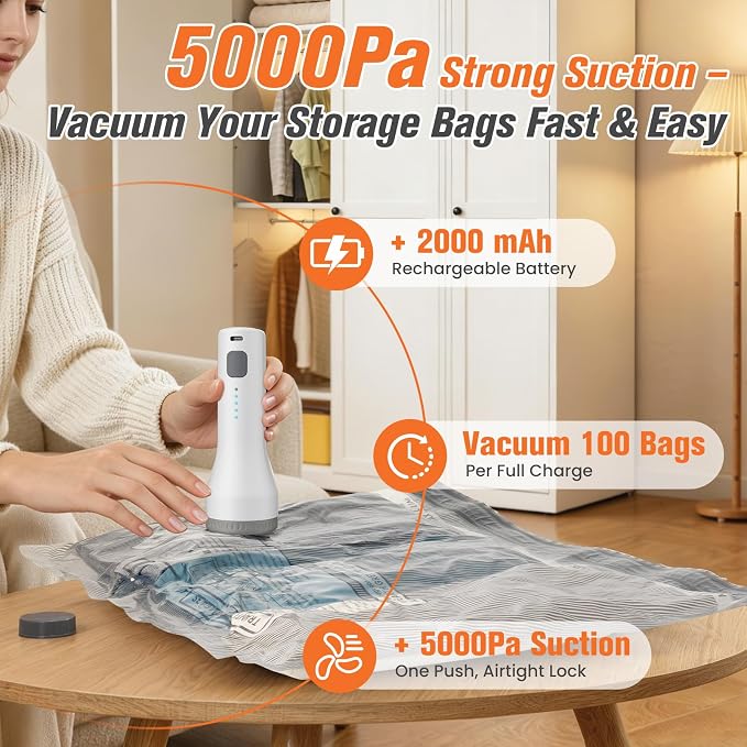 12 Pack Vacuum Storage Bags for Travel with Cordless Pump, Space Saver Bags for Clothes, Compression Packing Bags for Luggage, 12 Combo Size