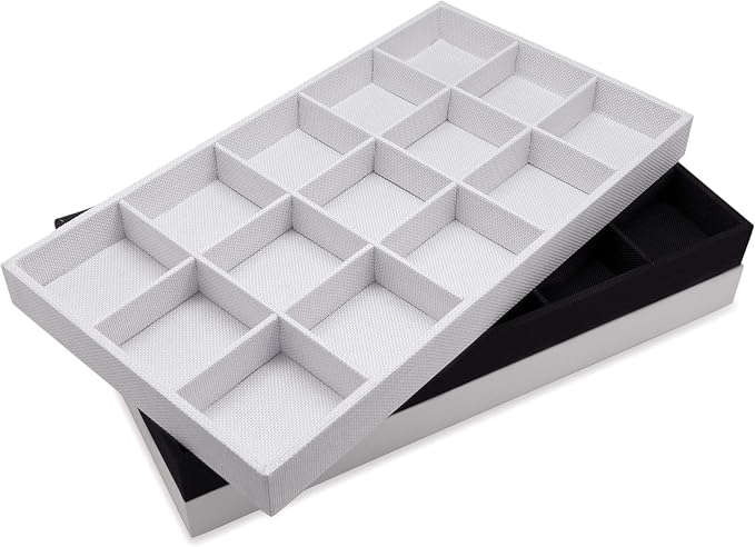 The Display Guys - Stackable Jewelry Tray and Organizer - for Drawers, Dressers, Store Display (15 Compartments, Black Velvet)