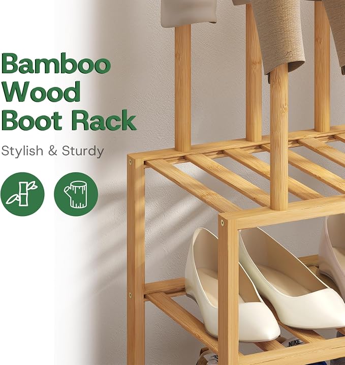 kiplant Tall Boot Rack Organizer - Bamboo Wood Boot Rack Shoe Rack for Entryway & Closet, Holds 6 Pair Tall Boots