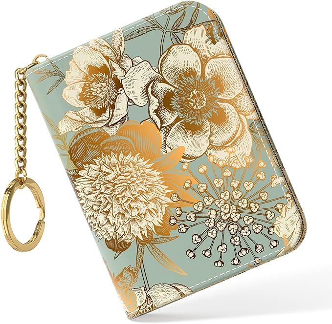 Nipichsha Women's Small RFID Blocking Credit Card Wallet, Blooming Flowers, Leather, Slim and Compact, 4.33 x 3.15 in