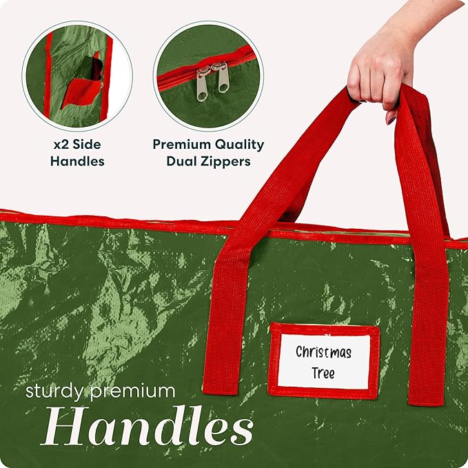 Christmas Tree Storage Bag - Stores 7.5 Foot Artificial Xmas Holiday Tree, Durable Waterproof Material, Zippered Bag, Carry Handles, Protects Against Dust, Insects and Moisture (Green)