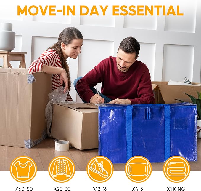 HealSmart 4 Large Moving Bags with Backpack Straps Moving Supplies with Zippers & Handles, Heavy Duty Totes for Space Saving, Fold Flat, Moving and Storing