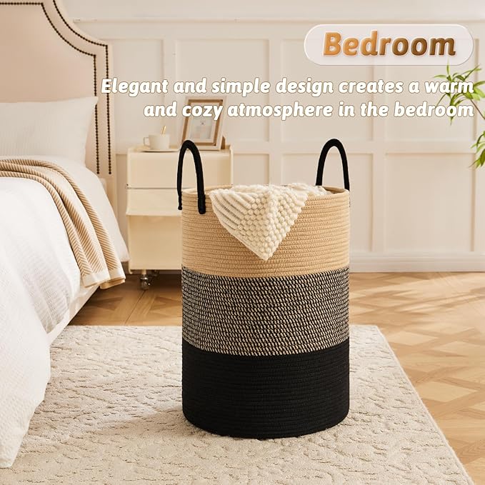 Artfeel Laundry Basket,Woven Cotton Rope Laundry Hamper,100L for Decorative Storage of Dirty Clothes,Toys and Blankets in Bathroom,Bedroom and Living Room
