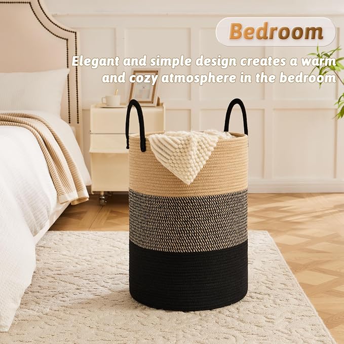 Artfeel Laundry Basket,Woven Cotton Rope Laundry Hamper,60L for Decorative Storage of Dirty Clothes,Toys and Blankets in Bathroom,Bedroom and Living Room