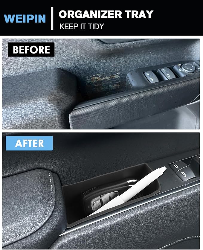 for 4PCS Door Organizer Tray& 2PCS Lower Center Console Organizer Tray Compatible with 2022–2026 Silverado&Sierra 1500/2024–2026 Silverado&Sierra 2500HD/3500HD–Full Console w/Bucket Seats Only