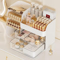 Booklov Small Makeup Organizer for Vanity Countertop, White | Clear Acrylic Cosmetic Display Case, Beauty Brush Holder for Bathroom Counter, Make Up Skincare Lipsticks Storage
