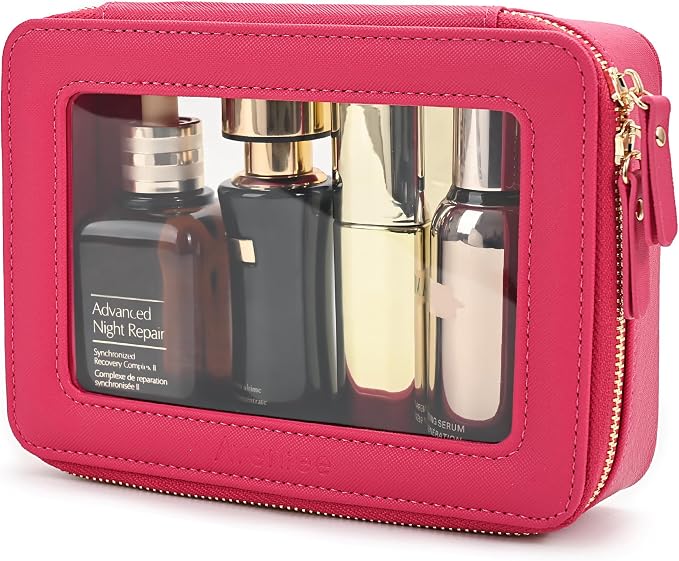 Aveniee Clear Makeup Bag Organizer,Travel Toiletry Bag for Women,Waterproof Cosmetic Pouch with Zippers,Car Accessories Organizers and Storage Case,Hotpink,Medium Classic