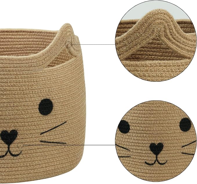 Large Woven Jute Rope Storage Basket, Baby Laundry Basket Organizer for Toys, Blanket, Clothes, Towels, Gifts | Pet Gift Baskets for Cat, Dog - 15.7" L×11.8" H