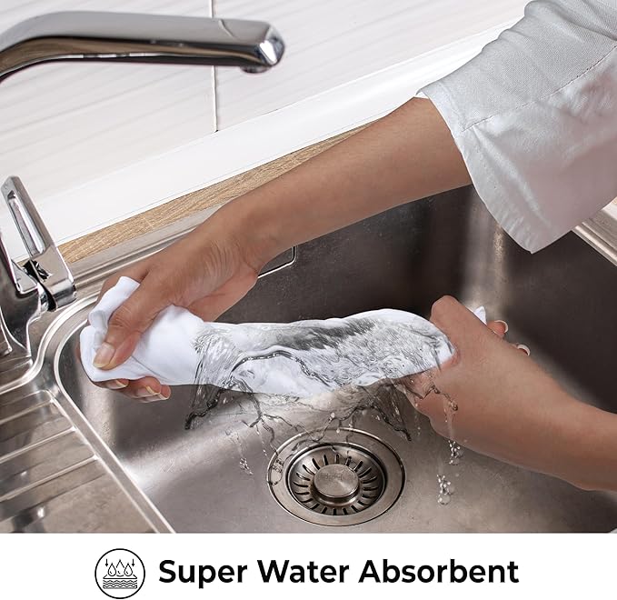 Urban Villa Kitchen Towels 100% Cotton Dish Towels for Kitchen(Set of 6) 20”x30” Dish Cloths Highly Absorbent Kitchen Linen Set with Hanging Loop Perfect for Drying Dishes Cleaning Hand Towels – White