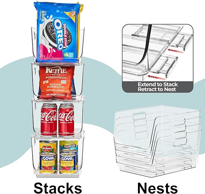 Sorbus Stackable Storage Bins Open Front - Pantry Bins for Storage and Organization for Kitchen - Clear Pantry Organizer Bins (Medium 4 Pack)