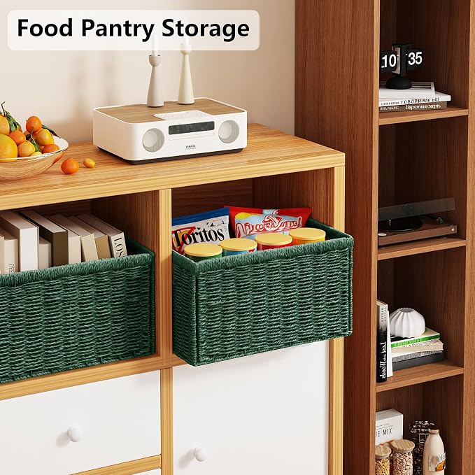 Vagusicc 2 Packs Large Wicker Storage Basket, Closet Storage Baskets Bins for Shelves, Decorative Collapsible Baskets for Organizing Clothes Toy Nursery Bathroom Organizers and Storage, Green