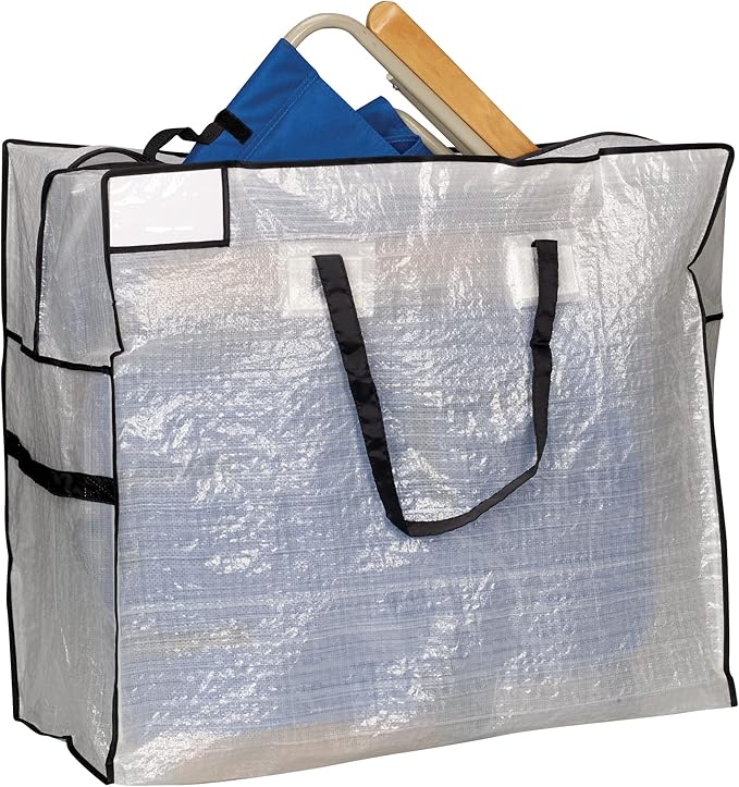 Household Essentials 2622 MightyStor Large Storage Bag with Handles | Clothing and Linen Storage Bag | White Tarp with Black Trim (Pack of 12)